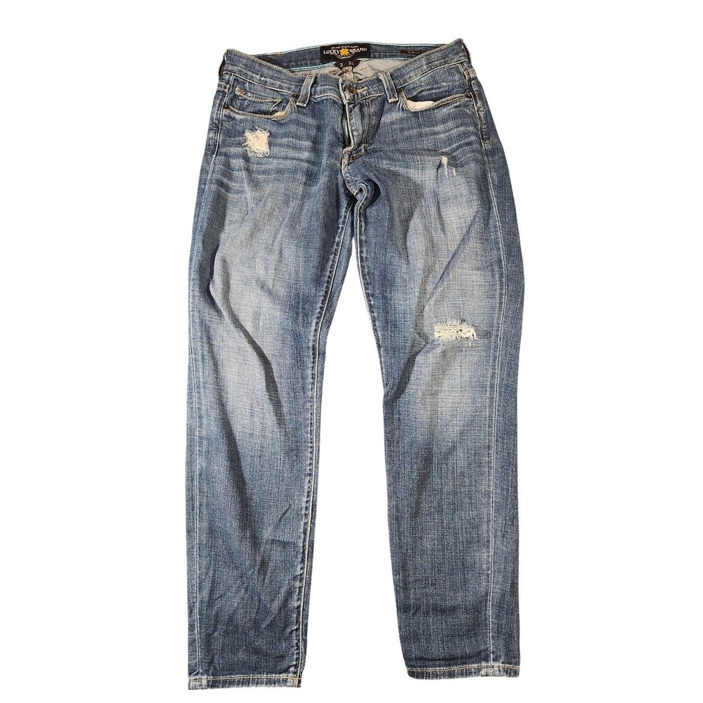 Lucky Brand Sofia Capri Jeans Womens 2 26 Blue Distressed Mid Rise Denim Stretch